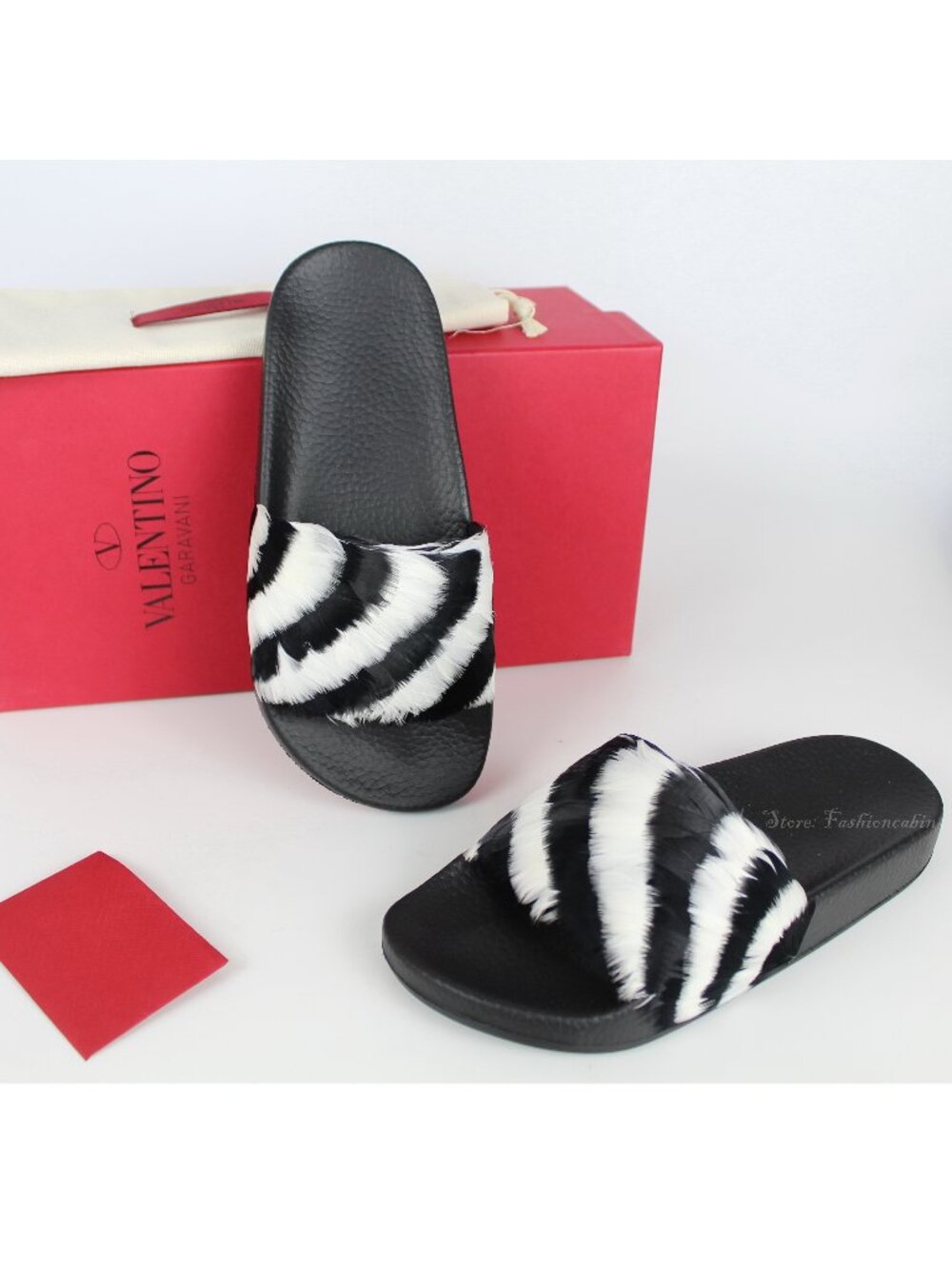 NEW VALENTINO Feather Slides Sandals | Bold Zebra Look for Resort & Lounge Wear